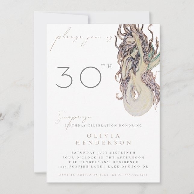 Convite Adult Mermaid ANY Surprise Birthday Invitation (Frente)