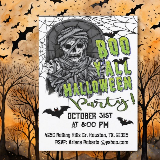 Convite Adulto Boo Y Skeleton Mummy Halloween Party (Criador carregado)