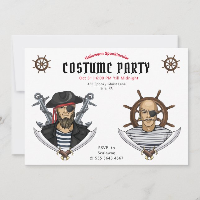 Convite Adulto de Figurino de Pirata de Halloween (Frente)