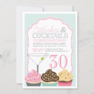 Convite adulto do aniversário dos cupcakes & dos