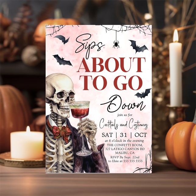 Convite Adulto Halloween Sips prestes a descer esqueleto (Criador carregado)