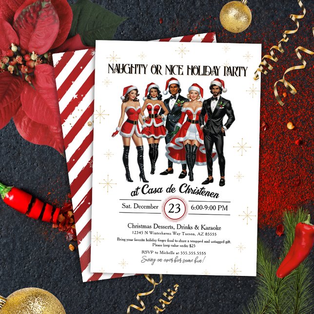 Convite Adulto Sassy Doido ou Festa de Natal Bonita (Sexy adults only Christmas Party invitation for naughty or nice vintage pin up holiday lifestyle)
