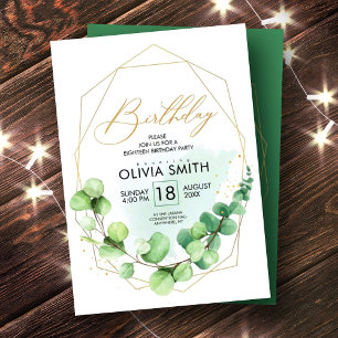 Convite Adulto Verde e Dourado Boho Russo de Aniversário V