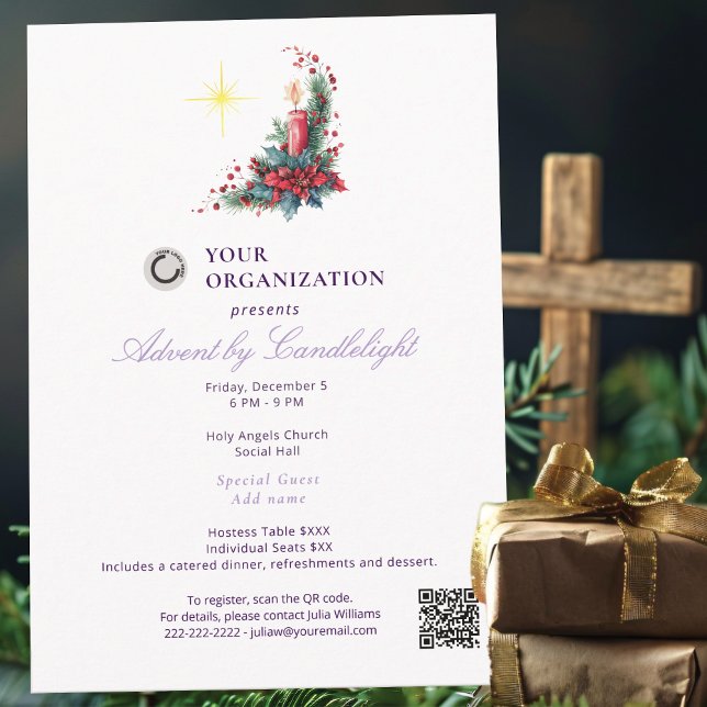 Convite Advent by Candlelight Women Ministry P Christmas (Elegant Advent by Candlelight Women Ministry Purple Spiritual Blessed Christmas Star Invitation)
