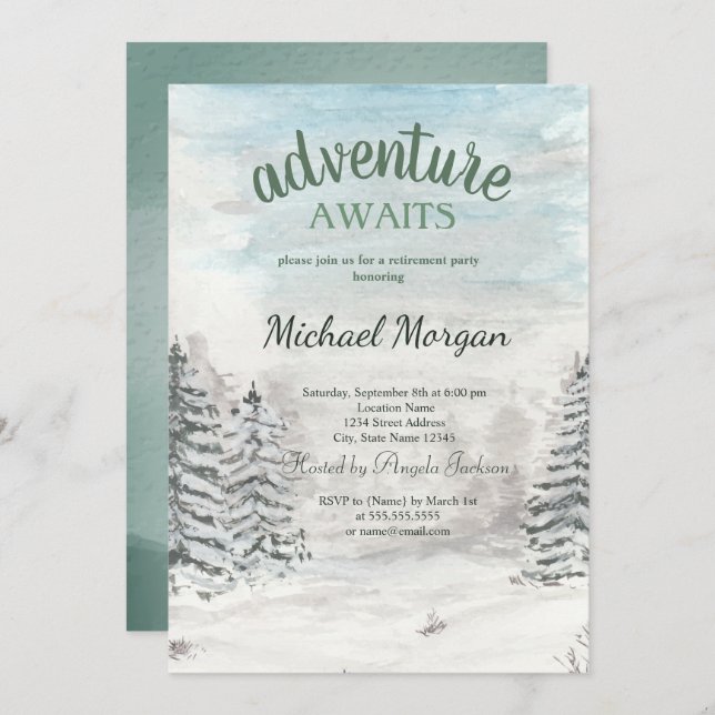 Convite Adventure Aguarda Baixa de Neve na Floresta (Frente/Verso)
