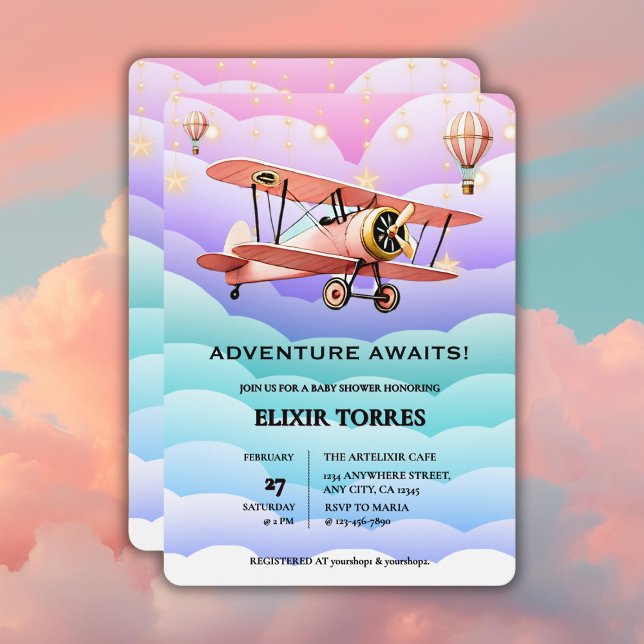 Convite Adventure Aguarda Chá de fraldas de Aviação (Criador carregado)