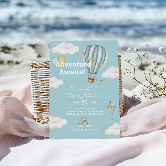 Convite Adventure aguarda Chá de fraldas de balão de ar qu (Criador carregado)