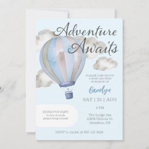 Convite Adventure Aguarda Chá de fraldas de balão de ar qu