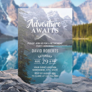 Convite Adventure Await Mountain Lake Retirement Party