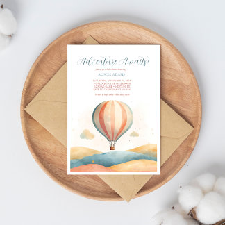 Convite Adventure Awaits Balloon Baby Shower Invitation