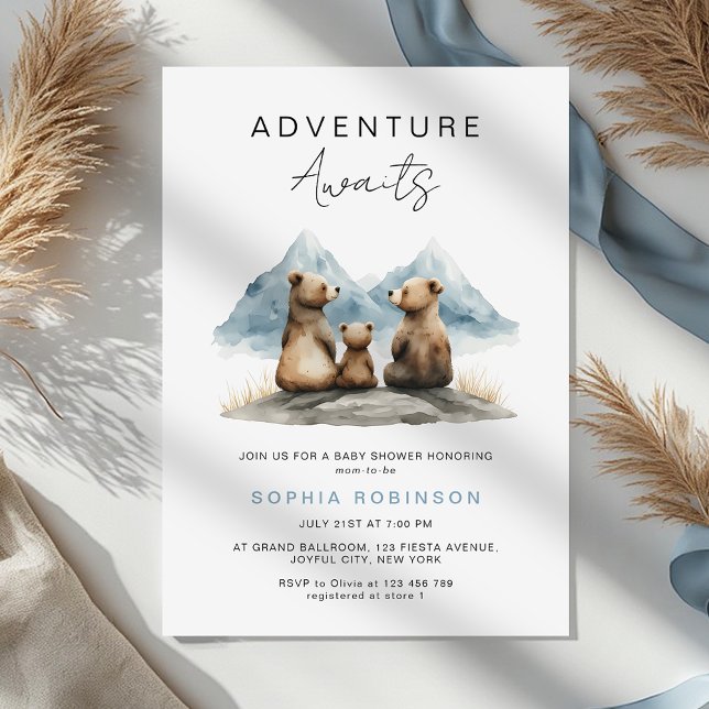 Convite Adventure Awaits Brown Bears Safari Baby Shower (Criador carregado)