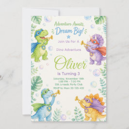 Convite Adventure Awaits Dream Big Dinosaur Birthday