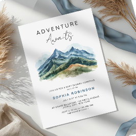 Convite Adventure Awaits Mountains Forest Baby Shower