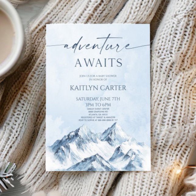Convite Adventure Awaits Winter Snowy Mountain Baby Shower (Criador carregado)