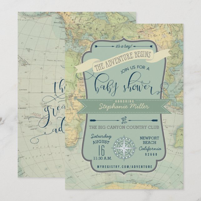 Convite Adventure Baby Boy Chá Invites (Frente/Verso)