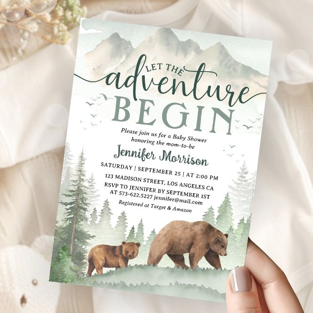 Convite Adventure Begin Baby Shower Bear Woodland Forest (Criador carregado)