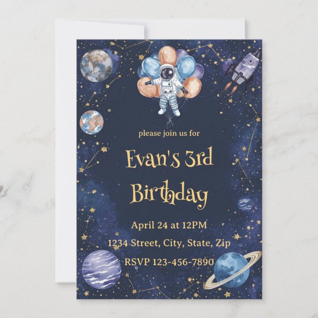 Convite Adventure Galaxy Birthday Invitation | Astronaut (Frente)