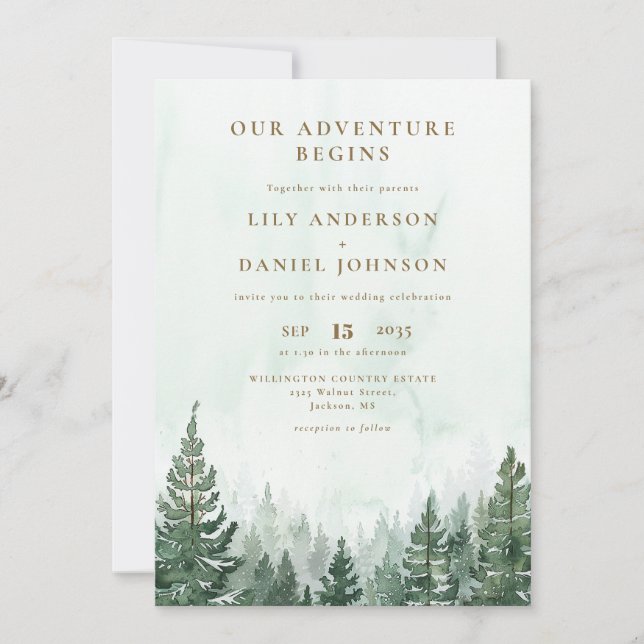 Convite Adventure Rustic Pine Forest All In One Wedding (Frente)