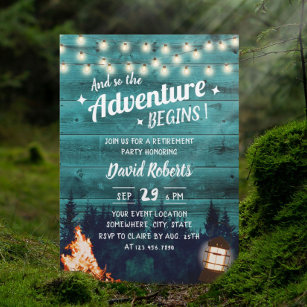 Convite Adventure Teal Forest Bonfire Lanterna Reforma