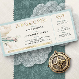 Convite Adventure Travel Boarding Pass Baby Shower