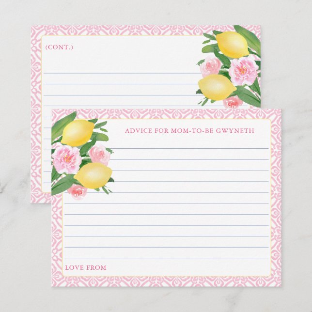 Convite Advertência bonito Para Os Limões Rosa Para Serem  (Frente/Verso)