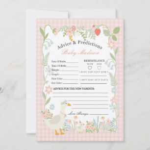 Convite Advertência Floral Gingham para Bebê de Ganso Rosa