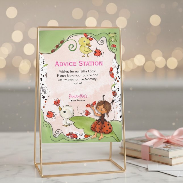 Convite Advice Station Sign | Ladybug Garden Baby Shower  (Advice Station Sign  Ladybug Garden Baby Shower Invitation)