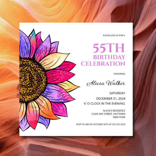 Convite Aestética Colorida Girassol Floral Aniversário (Criador carregado)