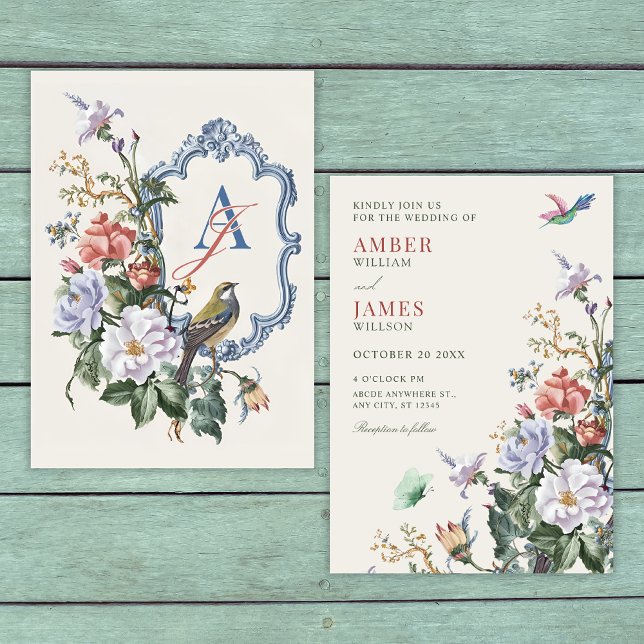 Convite Aesthetic Floral bird wedding  (Criador carregado)