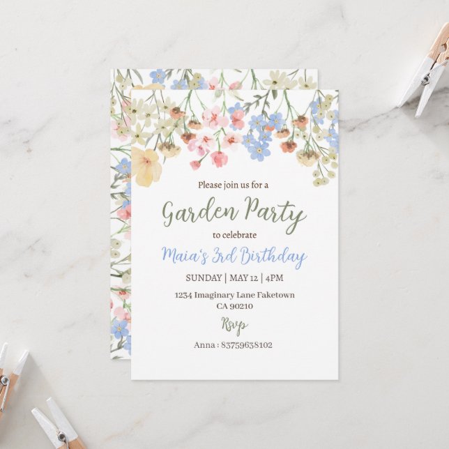 Convite Aesthetic Garden Party Floral Birthday Invitation (Frente/Verso In Situ)