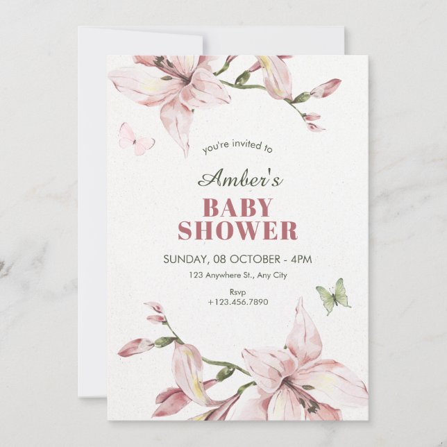 Convite Aesthetic pink flower bloom baby shower (Frente)