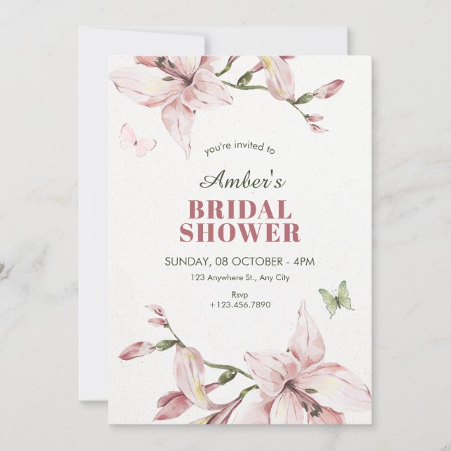 Convite Aesthetic pink flower bloom bridal shower (Frente)