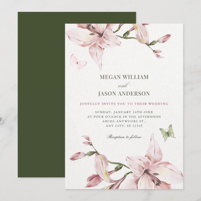 Convite Aesthetic pink flower bloom wedding  (Frente/Verso)