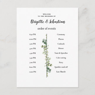 Convite affiche blanche rustique mariage du jour ordre du 