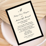 Convite Affordable Barato Pós Casamento Recepção Creme<br><div class="desc">Esses convites adoráveis e acessíveis para recepção de casamento pós-casamento apresentam um fundo creme bordeado de preto com impressão preta. O design é sobre elegância simples e clássica,  ao mesmo tempo em que é consciente do orçamento.  Direitos autorais bargainsbyhenis</div>