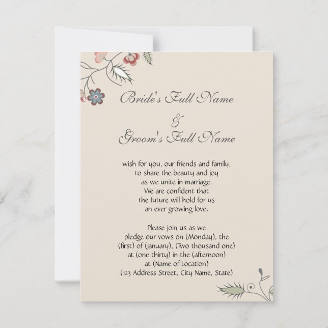 Convite Afiação floral do vintage (Verso)