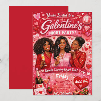 Convite African American Galentine's Night Friends Party
