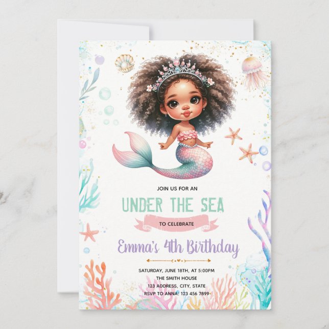 Convite African Mermaid Birthday Invitation (Frente)