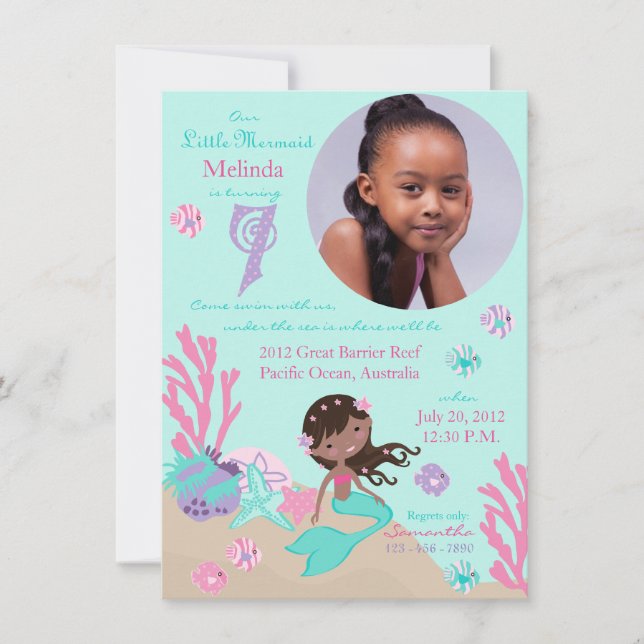 Convite African Mermaid Seventh Birthday Invitation (Frente)