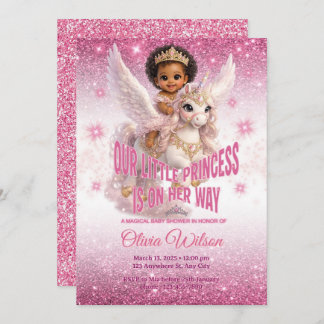 Convite African Princess on Unicorn Pink Baby Shower
