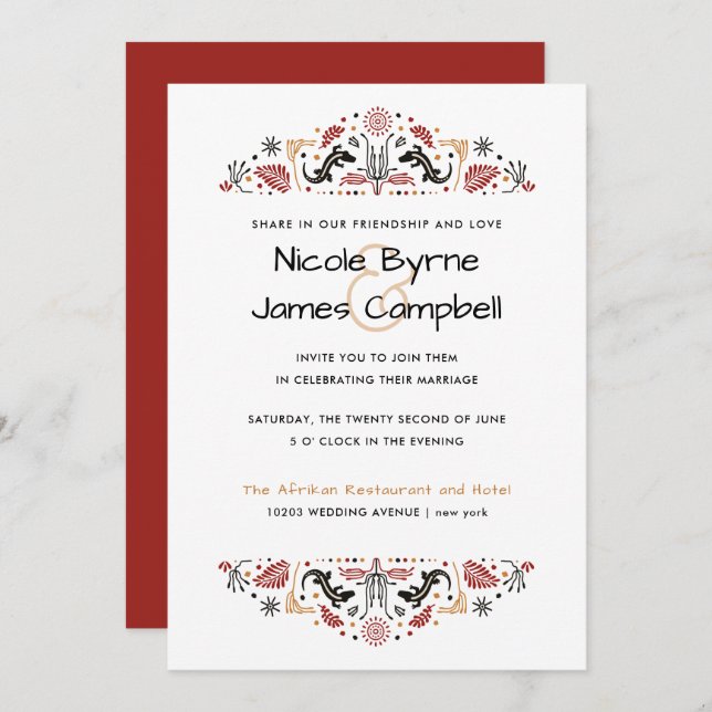 Convite Africana | Casamento moderno de Ancara Lizard (Frente/Verso)