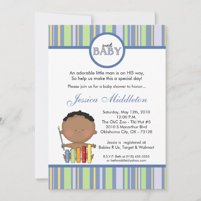 convite africano azul do chá de fraldas do bebé (Frente)