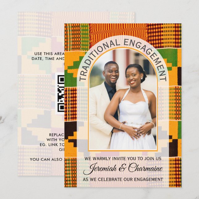 Convite Africano Gana Kente NOIVADO TRADICIONAL (Frente/Verso)