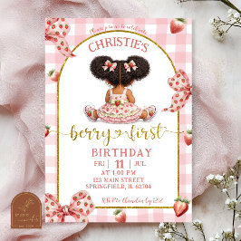 Convite afro african Girl Pink Bow strawberry berry first 