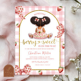 Convite Afro African Girl Pink Bow strawberry berry sweet 