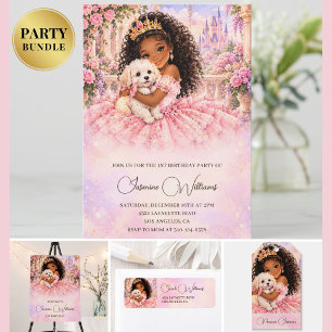 Convite Afro-Americana Cachorrinho Princesa Rosa 1º Aniver