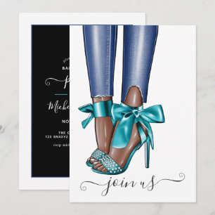 Convite Afro-Americana Fashionista de Denim Solteira Em