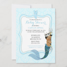 Convite Afro-Americano Baby Boy Merman Prince Crown