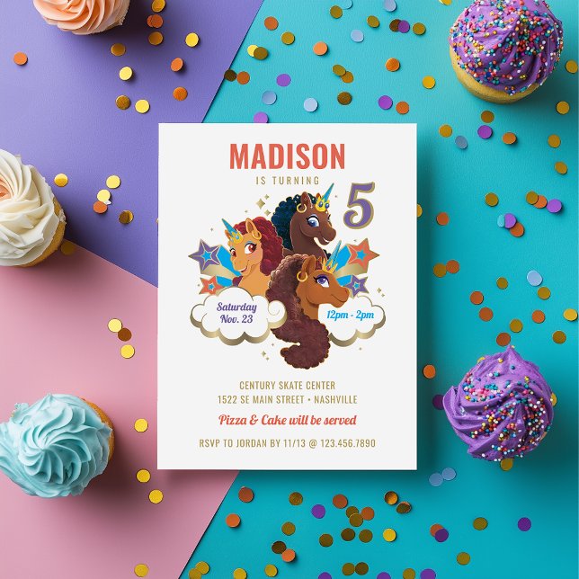 Convite Afro Unicorn | Aniversário de Meninas Mágicas (Criador carregado)