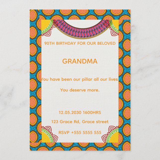 Convite Afrocentric Birthday Invitation | Ankara Pattern  (Frente)